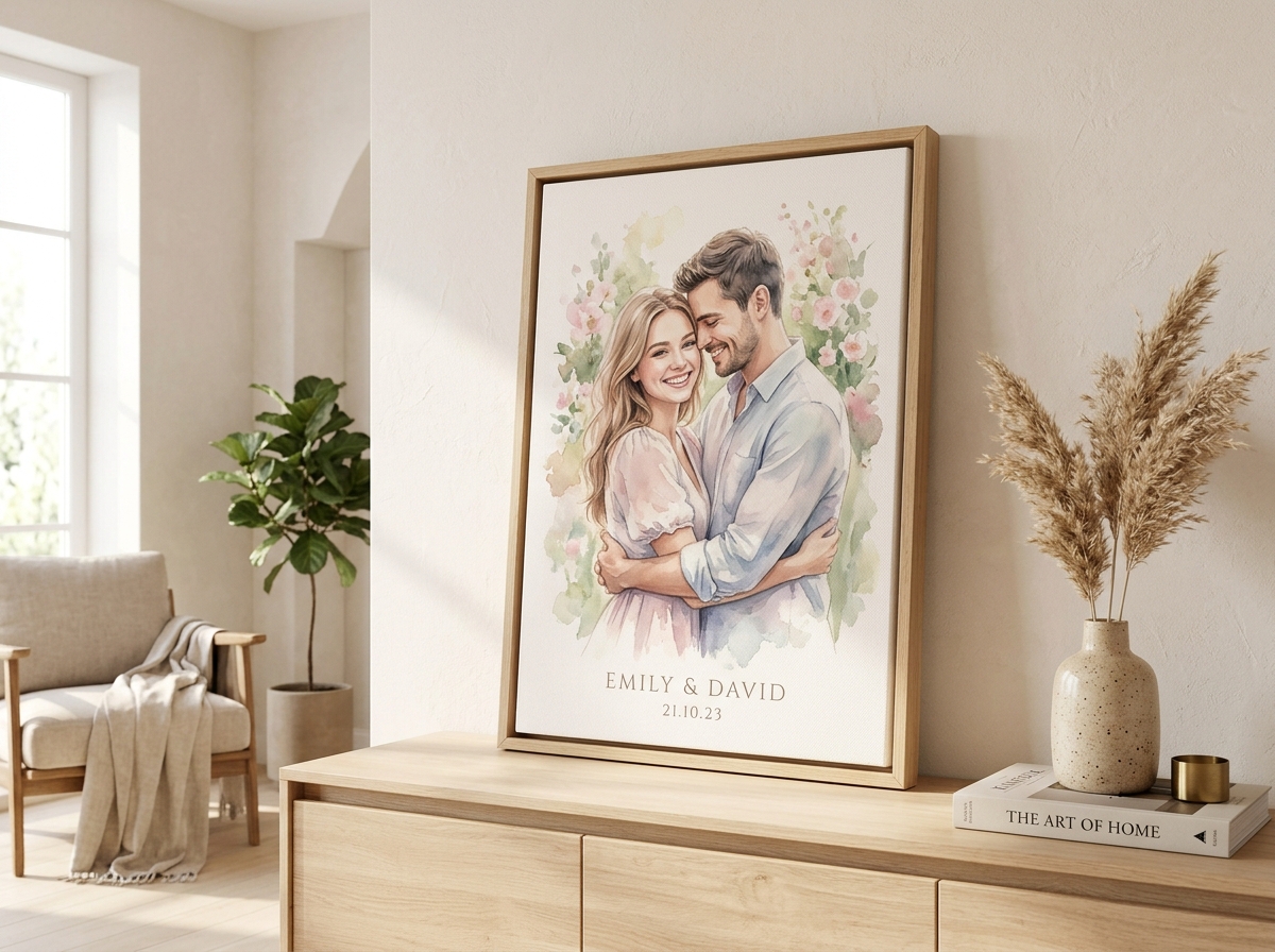 Custom Watercolor Couple Portrait Canvas